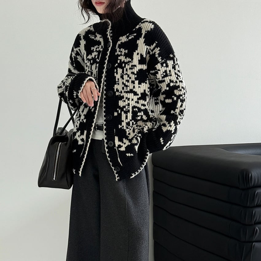 stand-collar knit cardigan　J00304