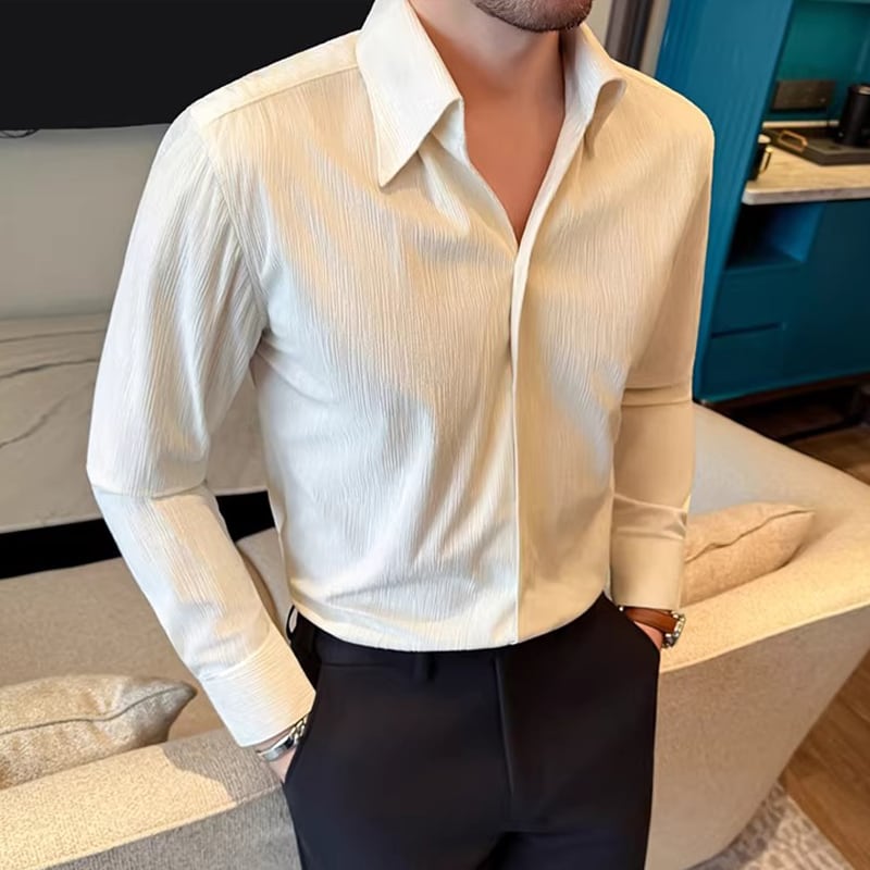 オープンカラー 長袖 レギュラーシルエット シャツ 3color KA1316