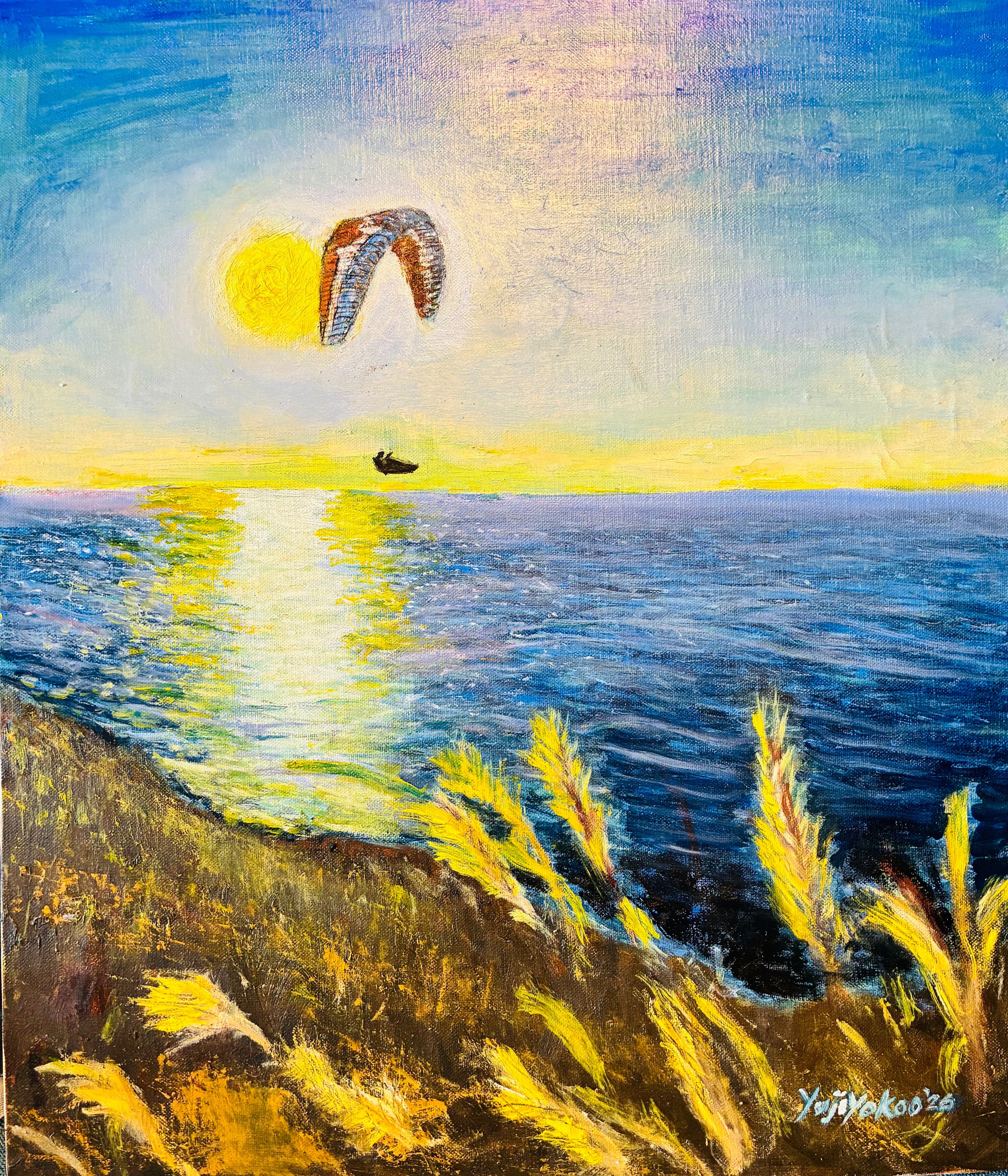 油絵 絵画 【朝日の砂浜】 | PAY ID
