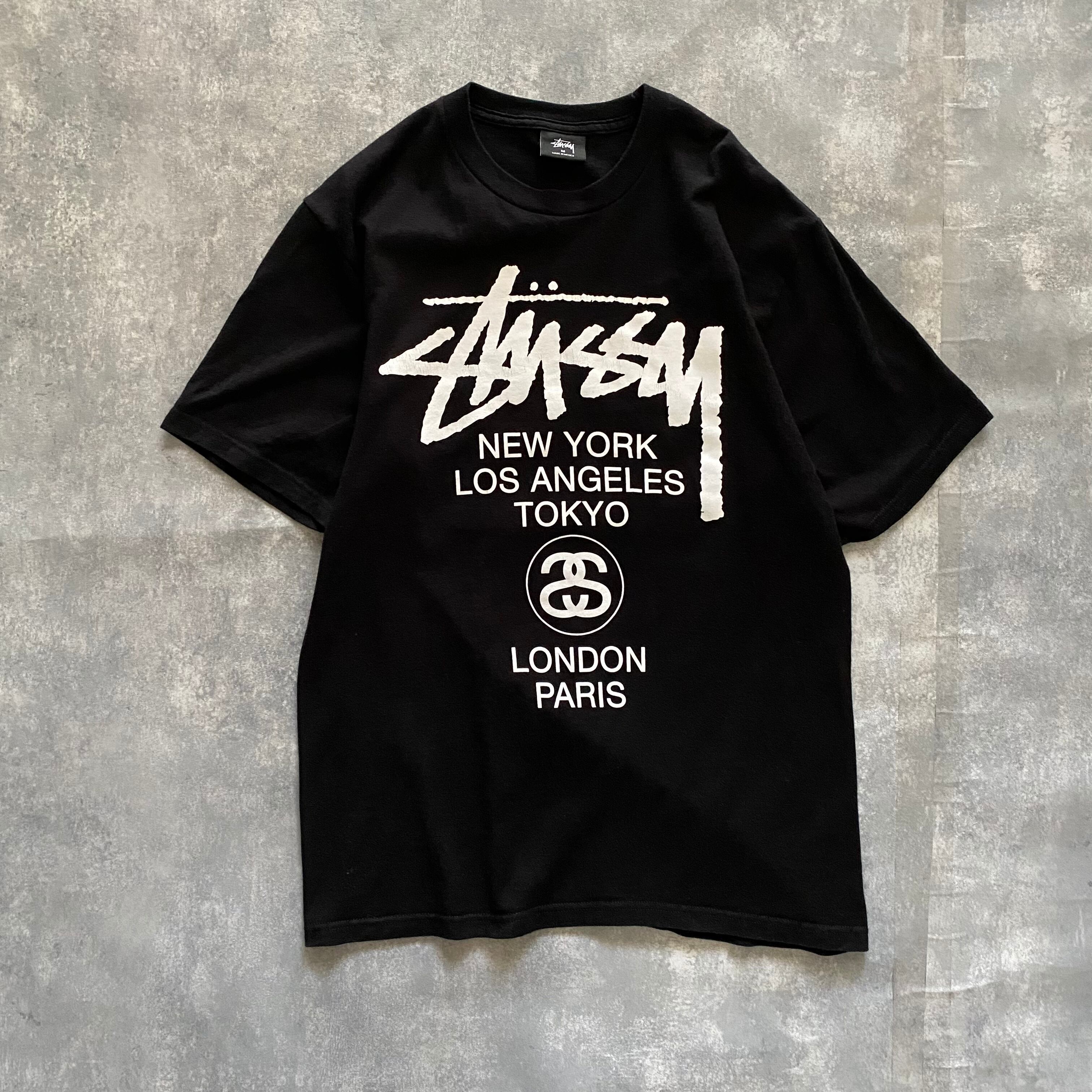 【人気デザイン L】ステューシー 両面プリント ワールドツアー Tシャツ 黒.