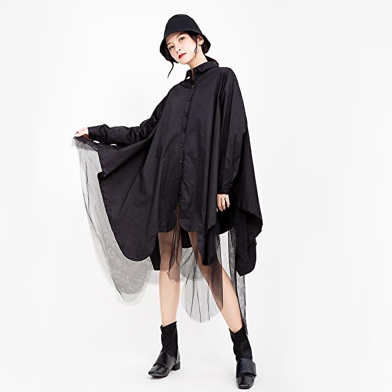 サブカル 服 地雷系 通販 大人 モード系 シャツワンピ メッシュ レース アシンメトリー dressy 大人切れめ 大人増し