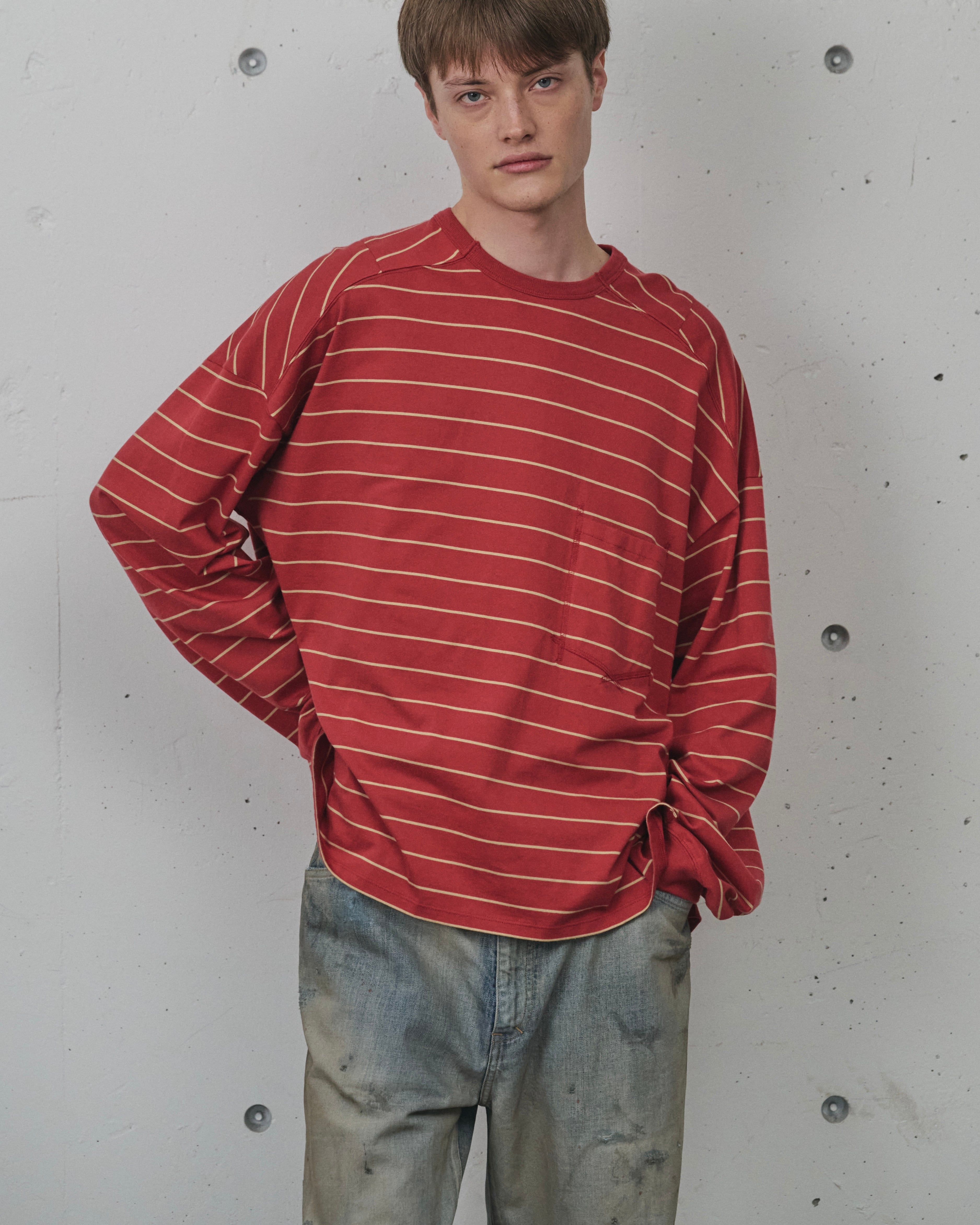 【Mサイズ】SOL-Border L/S Tee (RED&charcoal) ANCELLM / BORDER LS (RED) | THE MODERN AGE