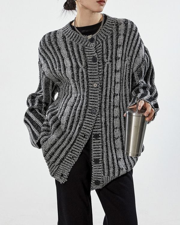 Contrast loose knit cardigan ◇2color TH2768