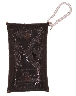 エンボス(ラベル柄) クリアケース 小物 透明 持ち運び (ダークブラウン) カラビナ付 ポーチ 工房 手作り 日本製 エコパッケージ MX-0023-196