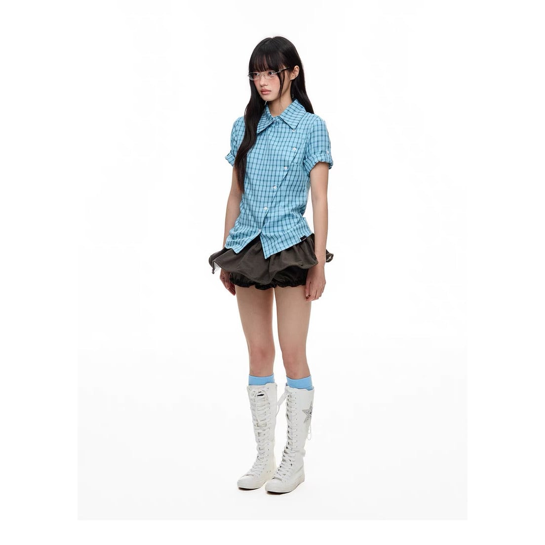 JIKOO] Blue Check Twilight Plaid Shirt | BYORI
