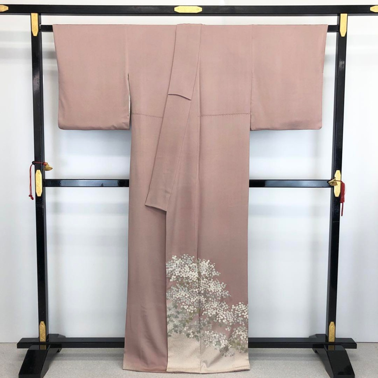色留袖 松尾光琳 光琳ちりめん 皇室献上絹 美しい菊の花 浪花鼠色 K 