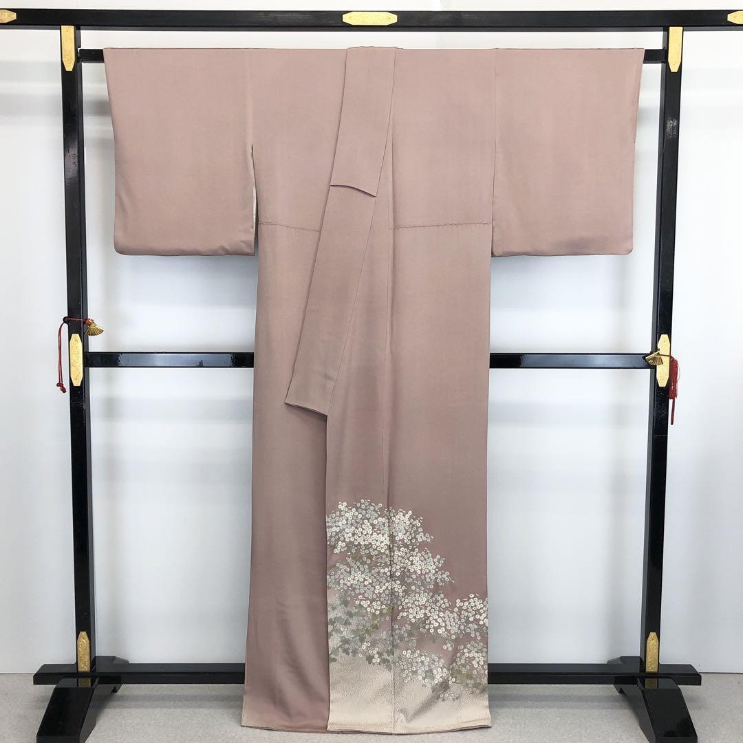 色留袖 松尾光琳 光琳ちりめん 皇室献上絹 美しい菊の花 浪花鼠色 K  