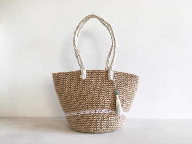 麻ひもバッグ tote ・White Line・