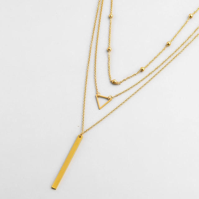 316L triangle & rectangle triple necklace  #n103　☆