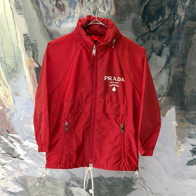 PRADA ReNylon ロゴプリント ジップアップ ジャケット レッド プラダ