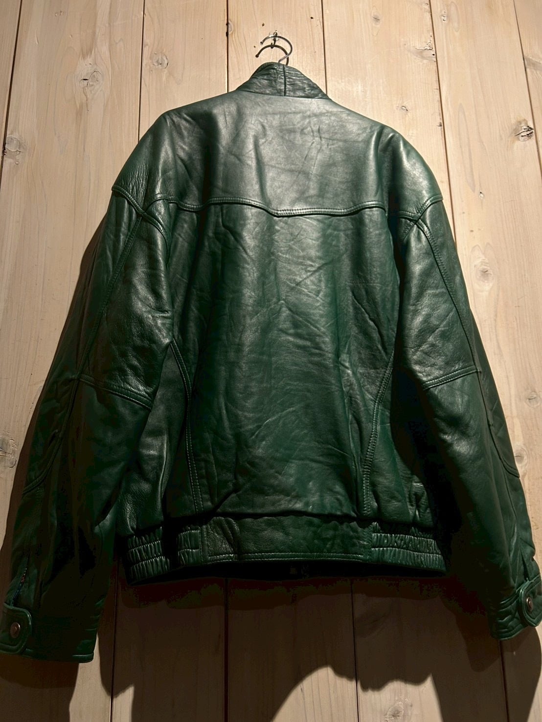 a.k.a.C.a.k.a vintage】Vivid Green Vintage Stand Collar Leather