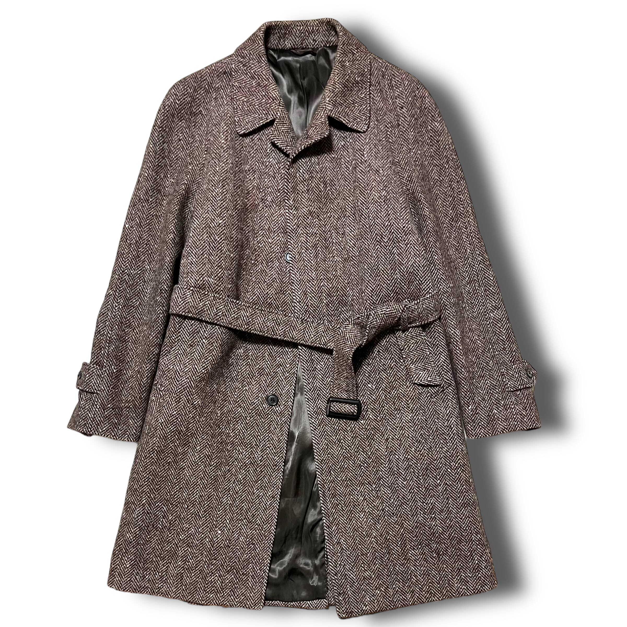 Used】ラグランスリーブヘリンボーンツイードベルテッドコート