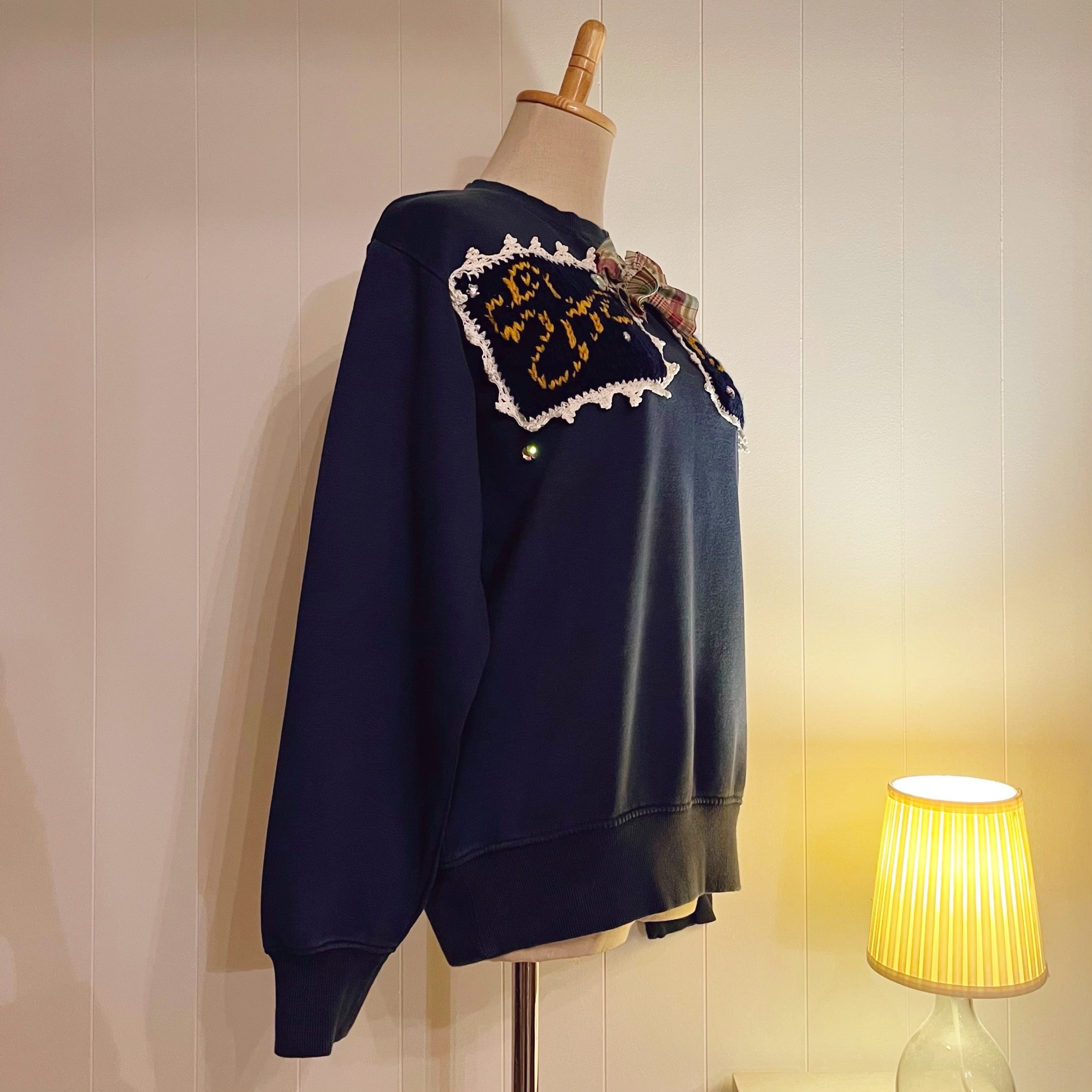 remake / side street light ribbon navy sweat