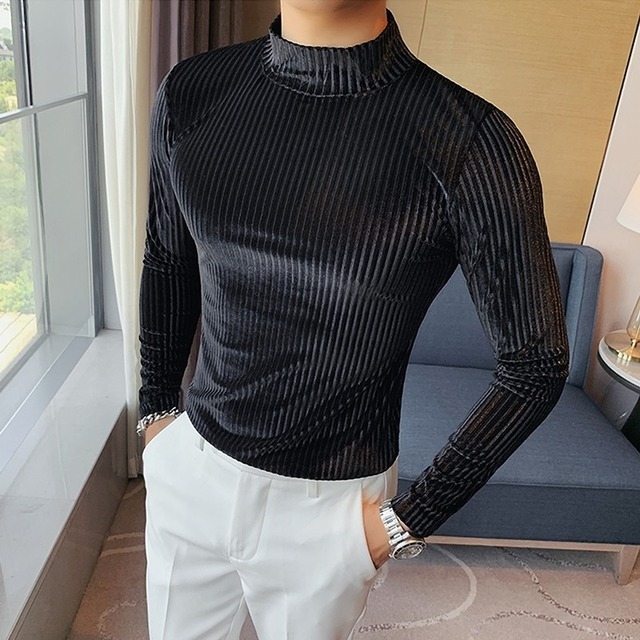 モックネック　ストライプニット　4カラー　LB0220