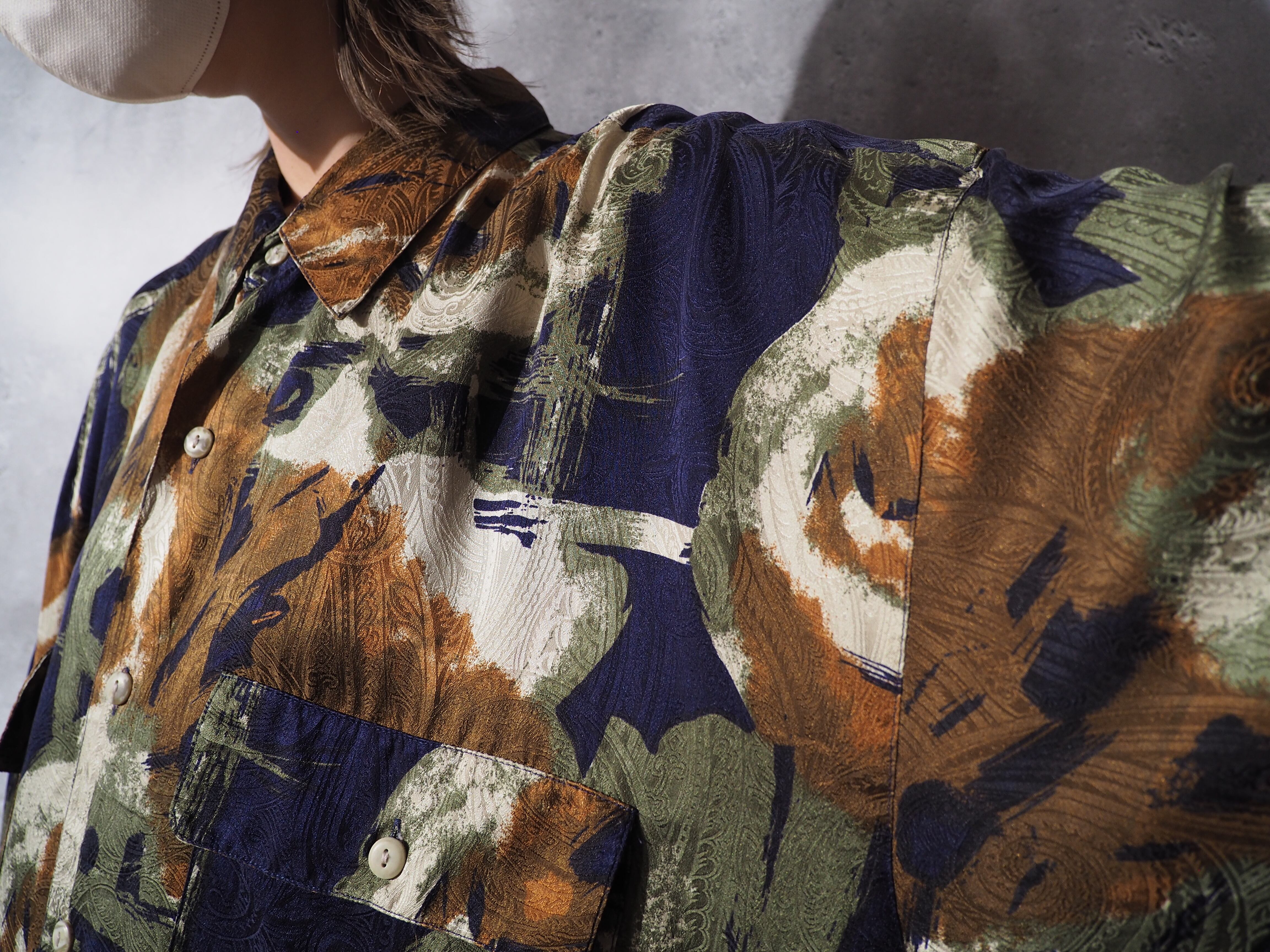1990s GOOUCH retro art × openwork paisley full pattern silk shirt
