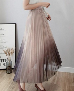 ★送料無料★フリー☆グラデーションシフォンプリ－ツスカ－ト (SKN9466)