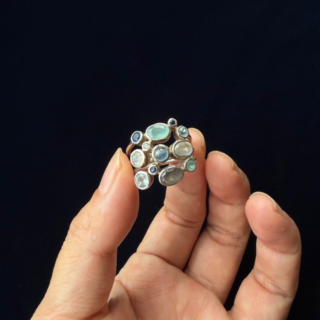Vintage Multi Moonstone & Topaz Silver Ring