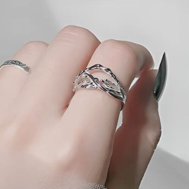 Checkered pattern silver ring C1252