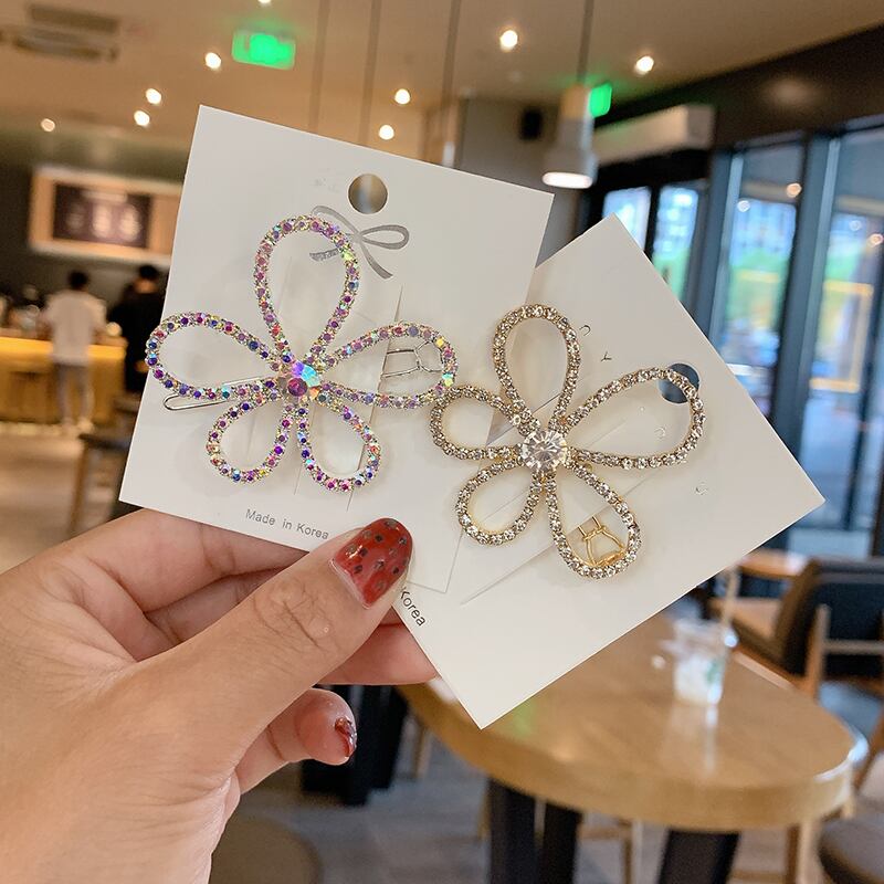 Flowerデザイン ヘアピン スタイルラインストーンサイドアクセサリー フラワーデザイン ブラック・アイド・ピーズ11547952380