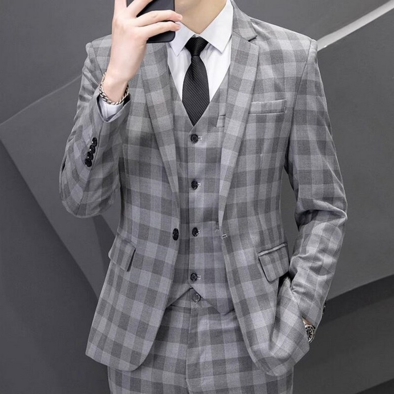 plaid formal casual suit 3piece 00036