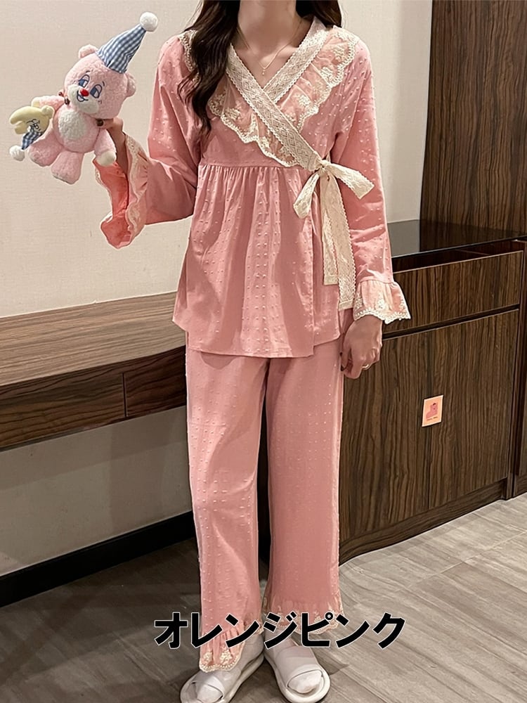 店舗 LL ローラアシュレイ 綿混 パジャマ 薄手長袖長ズボン 日本製 ワコールミントン 接触冷感生地5分袖パジャマ Lサイズ ピンク