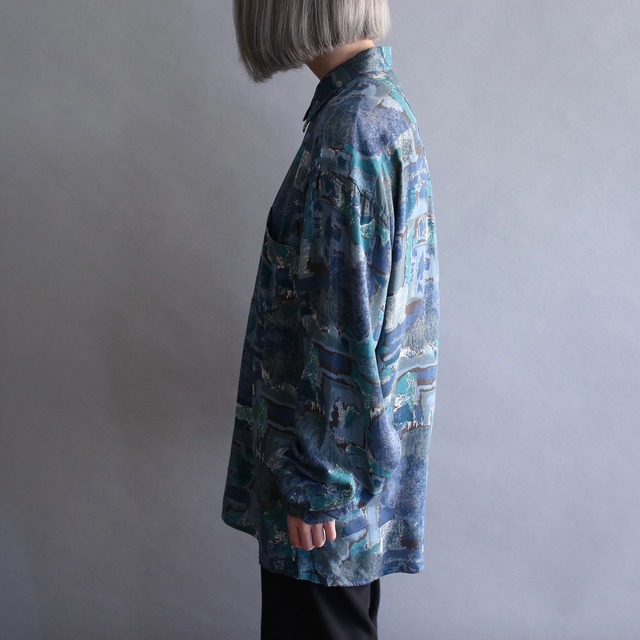 cold collar art pattern rayon shirt