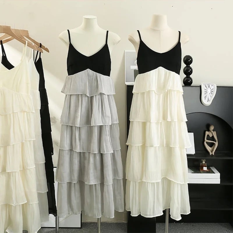 2color / バイカラーティアードフリルキャミワンピース