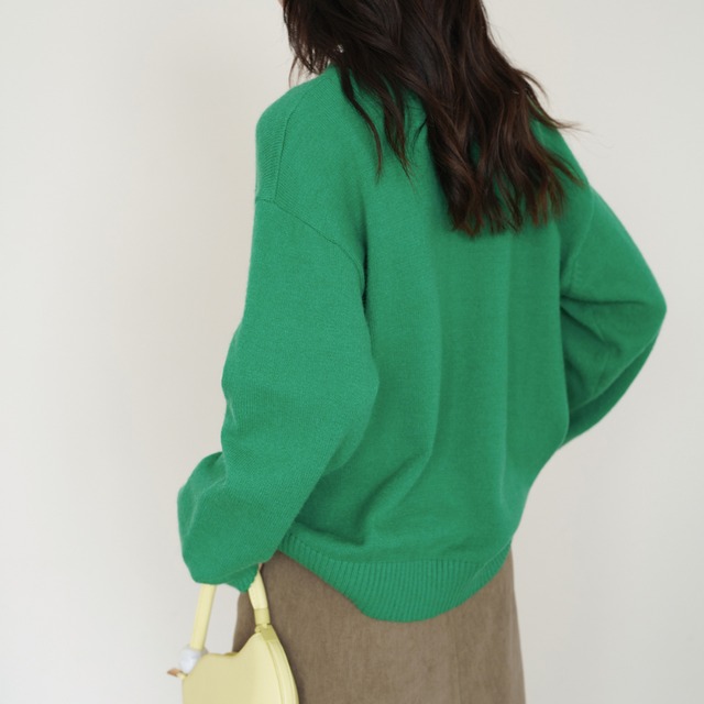 point tag crew neck knit　J00093