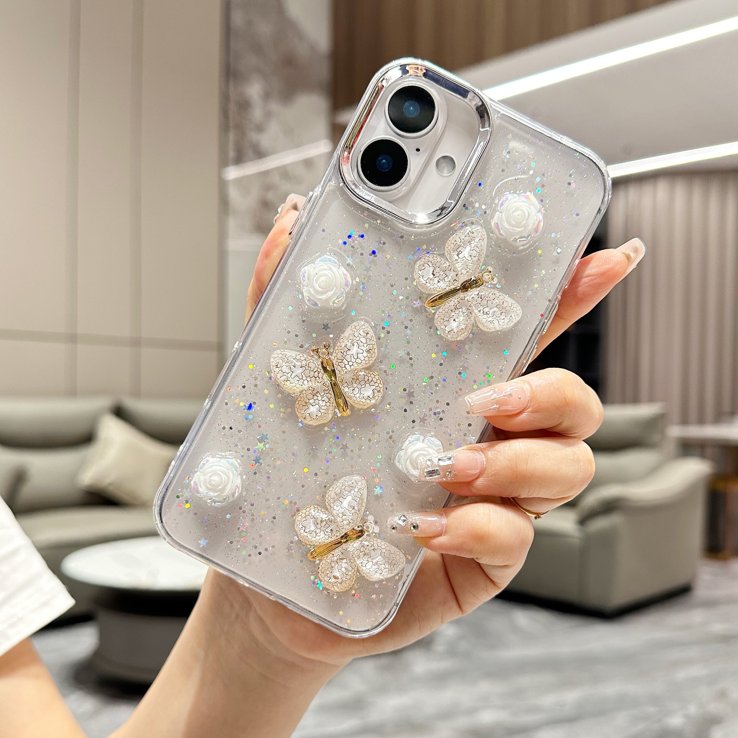 立体 蝶々 iPhone 17 16 15 14 13 12 ケース クリア おしゃれ