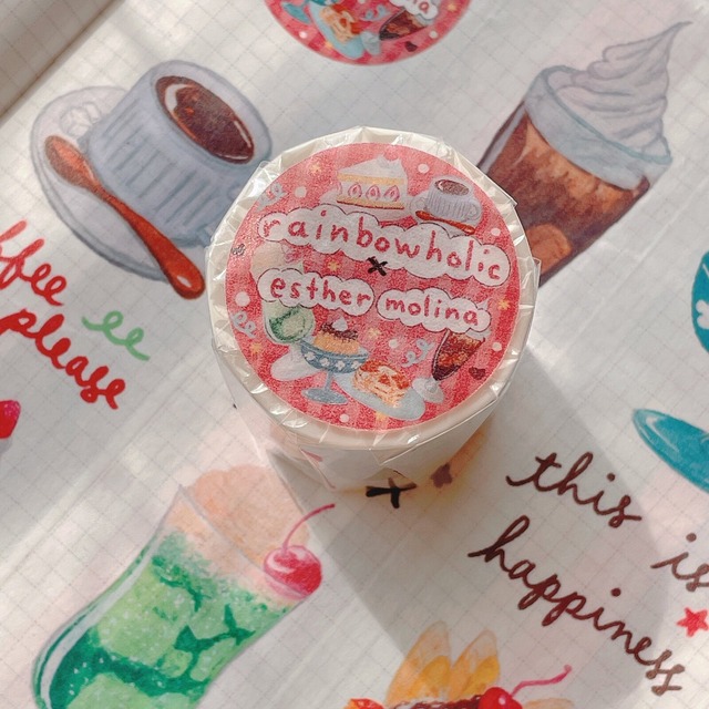 Rainbowholic x Esther Molina　レトロカフェワイドマスキングテープ　50mmマステ　RA01