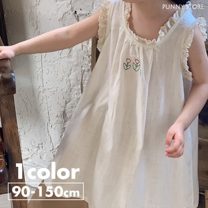 《取寄》 コットンリネンのチューリップ刺繍ワンピース Bobi 2024夏 韓国子供服 チュニック トップス ワンピ ノースリーブ 女の子
