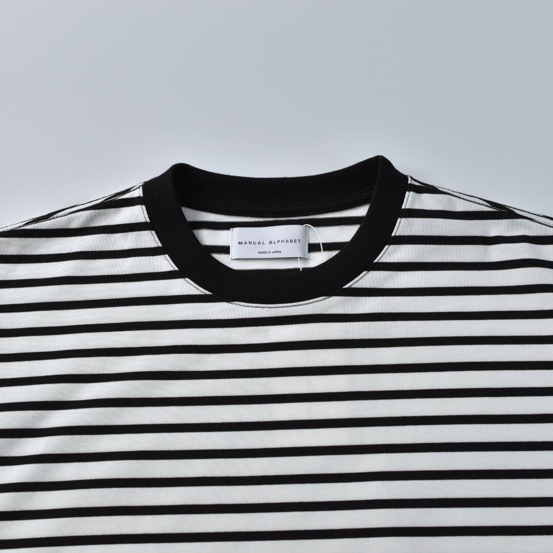 Manual Alphabet マニュアルアルファベット ファンクショナルPRDボーダーワイドTシャツ・ホワイトxブラック【メンズ】