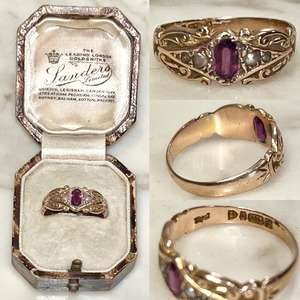 antique c1908 9ct gold ruby & seed pearl ring