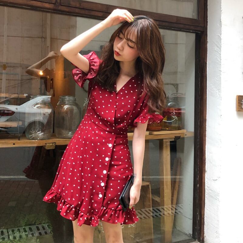 2020年春夏新作シックフレンチスタイルハイウエストスリミングシャンプーポイントシフォンドレスフェアリースカートセン YY-ファッション23230891425