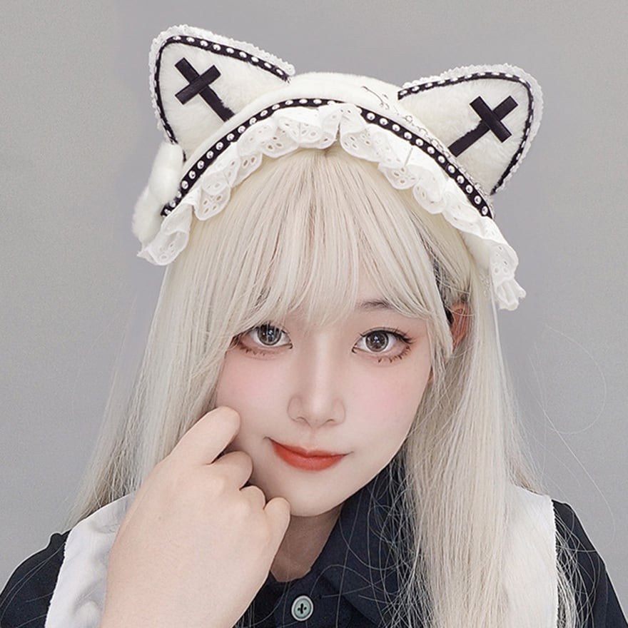 地雷系 猫耳 カチューシャ ケモ耳 十字架 ハロウィン イベント 推し活