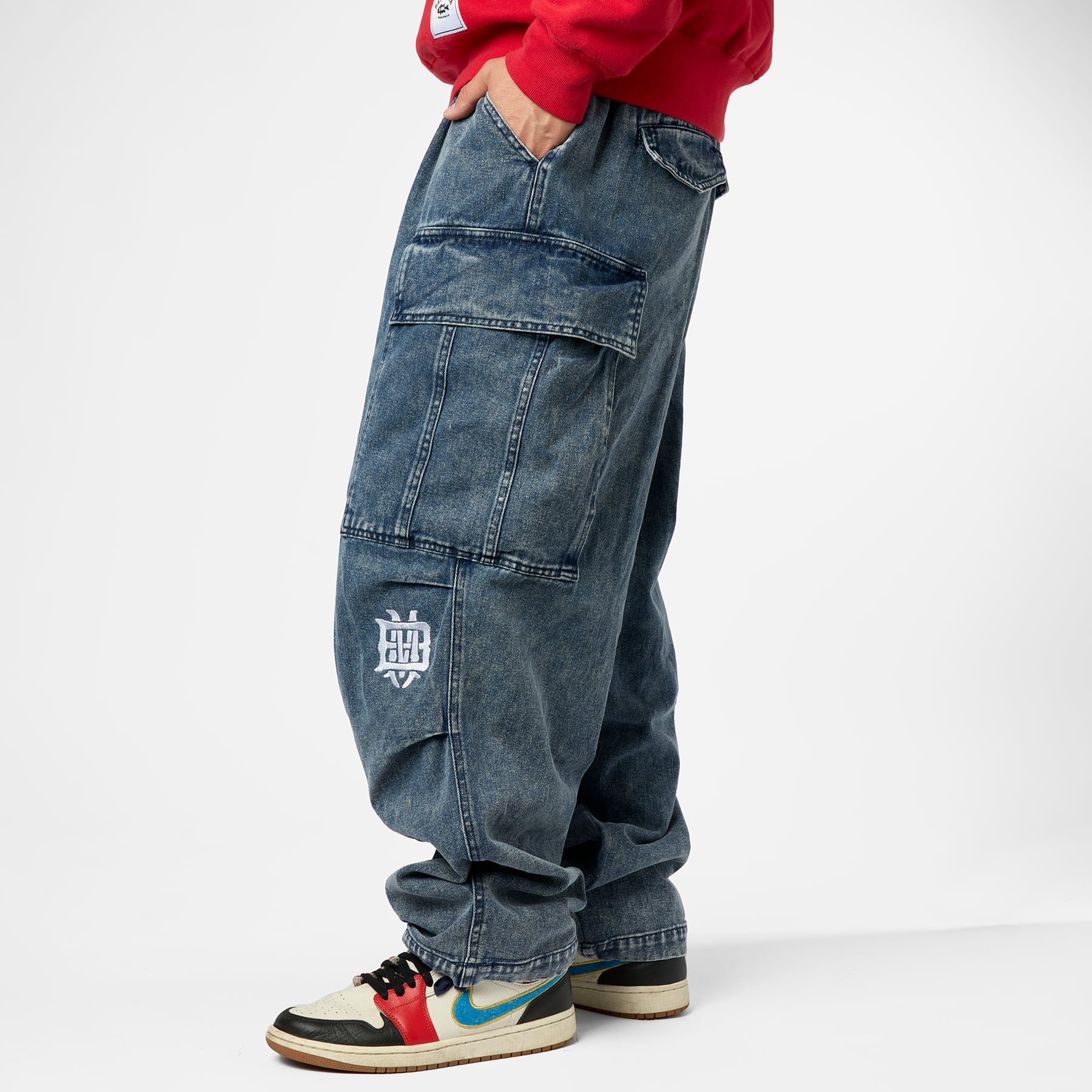 BMボーン刺繍ケミカルカーゴパンツ［BLU］ | bassmania.jp