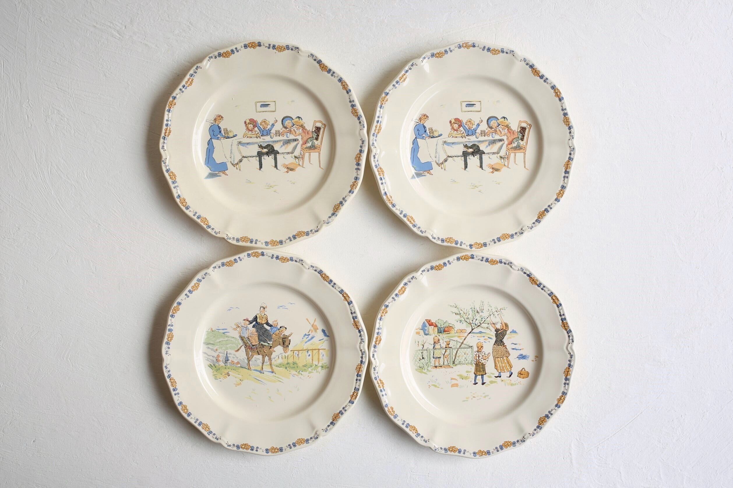 フランス アンティーク ヴィンテージ Sarreguemines サルグミンヌ 『LES ENFANTS RICHAR』 プレート21㎝ N-04869