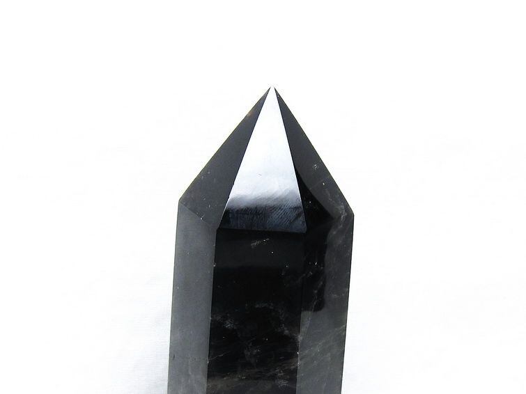 黒水晶 六角柱 モリオン ポイント 置物 一点物 台座付属 152-4333