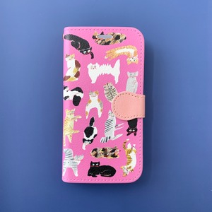 超個人主義にゃんこ ピンク【iphone大】手帳型ケース　猫