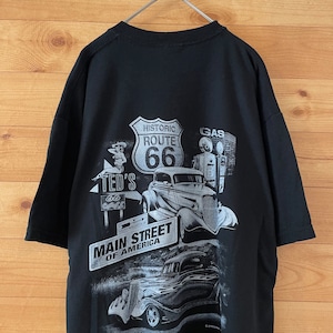 【JERZEES】クラシックカー ROUTE66 ロゴ 両面プリント Tシャツ L US古着