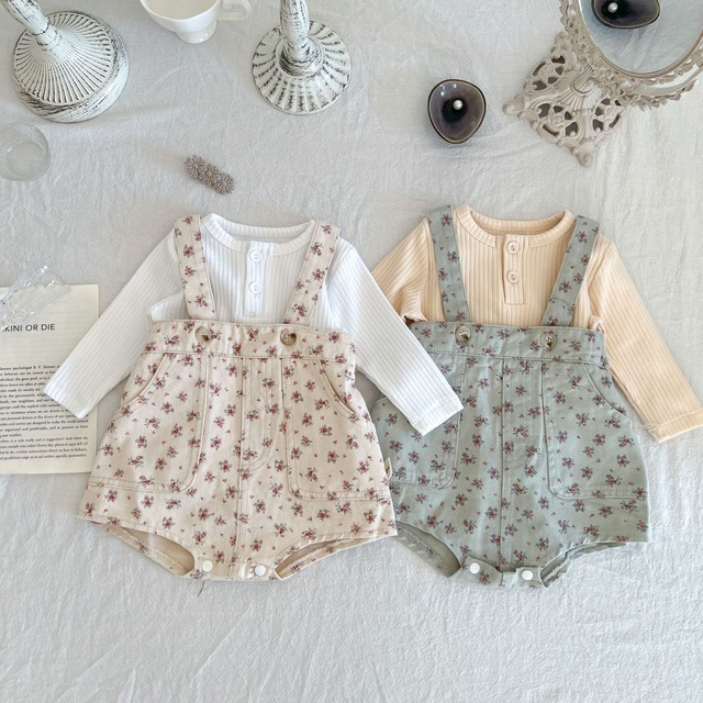 【BABY】ローズ小花柄デニムサロペットロンパース - 17