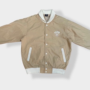 【adidas】80s デサント製 正規品 ナイロンジャケット スタジャン ジャンパー ブルゾン 刺繍ロゴ クラブアディダス CLUB スナップ キルティング L  ヴィンテージ ベージュ 希少 古着