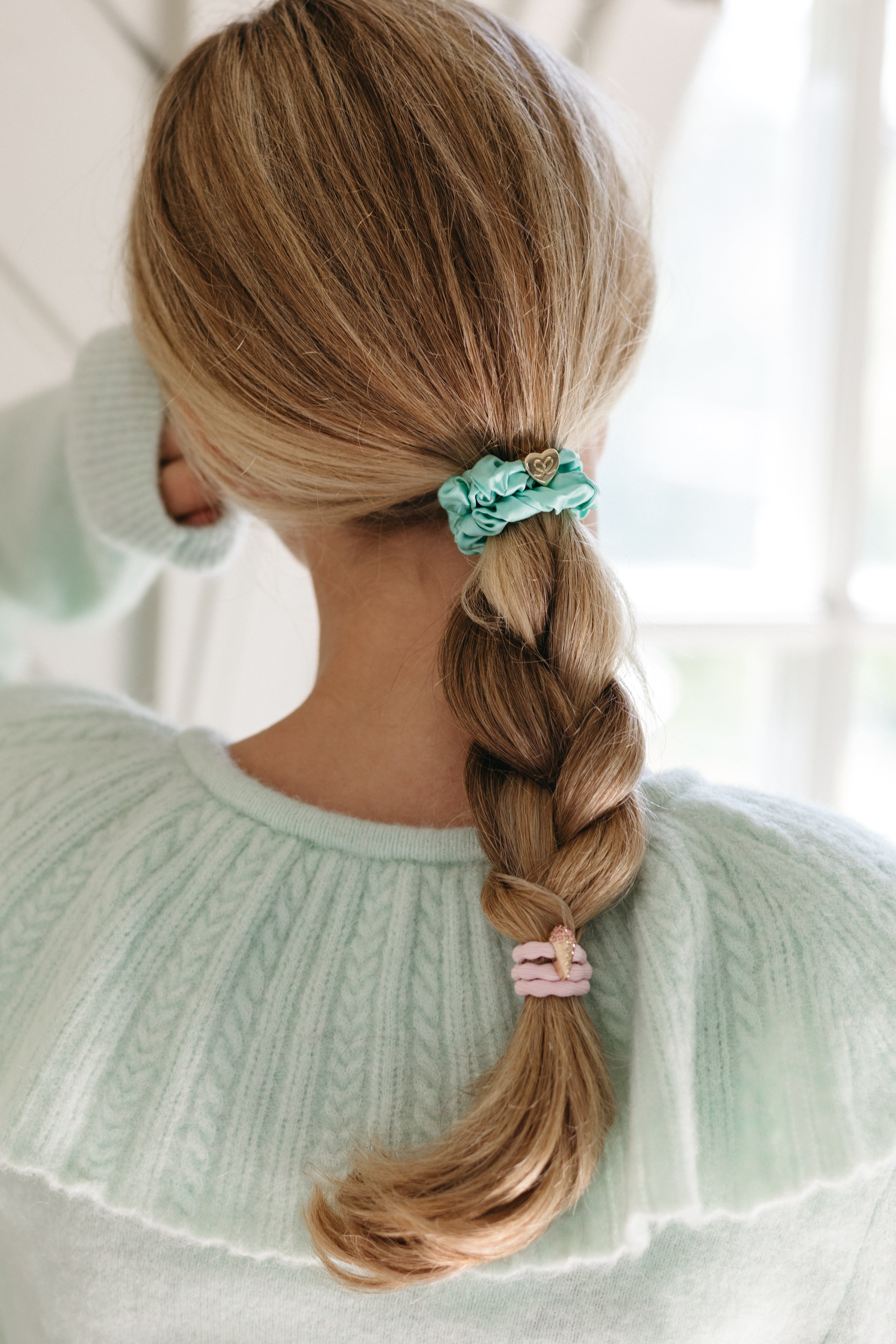 Gold Heart Silk Scrunchie Mint_S-1-058