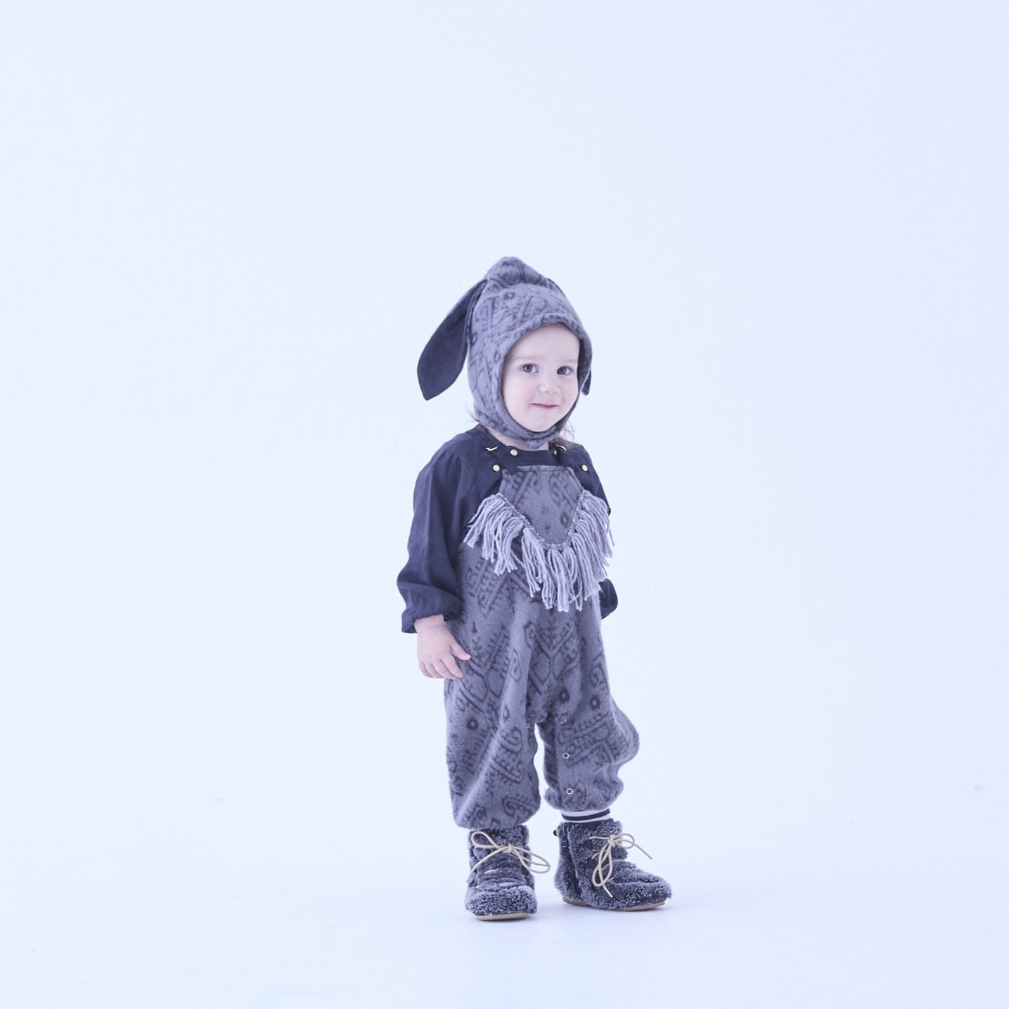 【25AW】eLfinFolk(エルフィンフォルク)Snow Jacquard Rompers gray(80/90)ロンパース ジャガード グレー