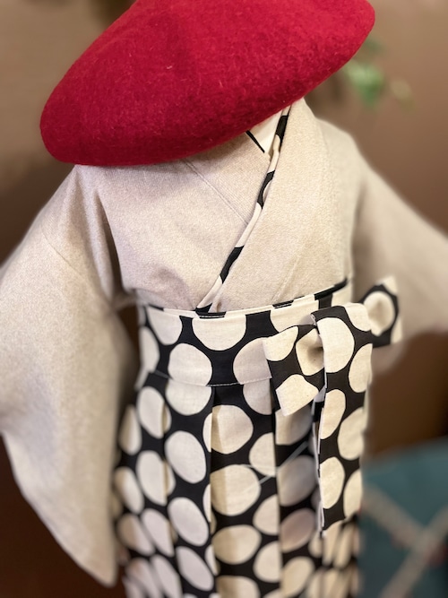 【コラボ企画商品】女の子袴×高級ニット素材着物と和モダンドット男の子ベビー袴