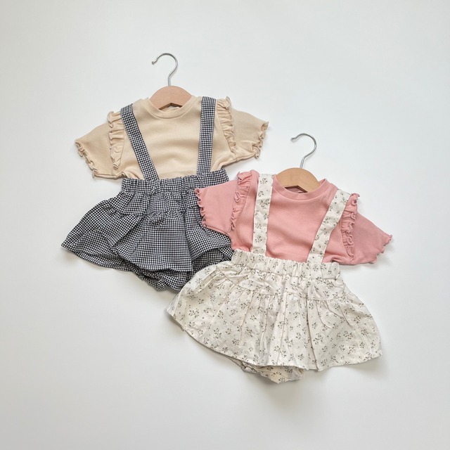 【Last1 flower S(12m)】bebe nine chu chu suspender bloomer suit 23sp (韓国子供服 スカート付サスペンダーブルマ)