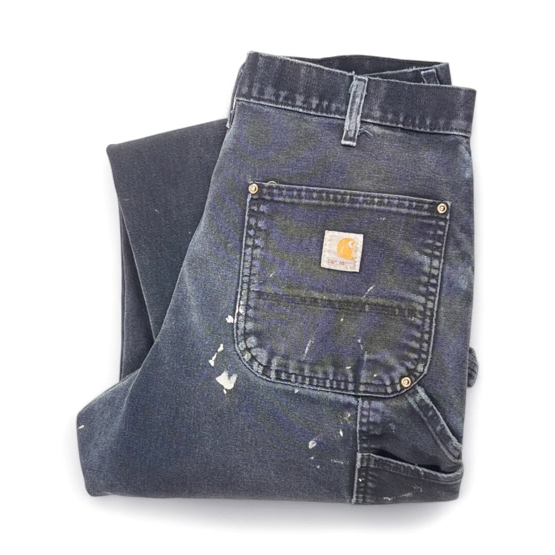 90s カーハート USA製 ダブルニー フェードブラック ヴィンテージペインターパンツ 雰囲気系 ペンキ ダック地 CARHARTT サイズW33 古着 @EZ0828