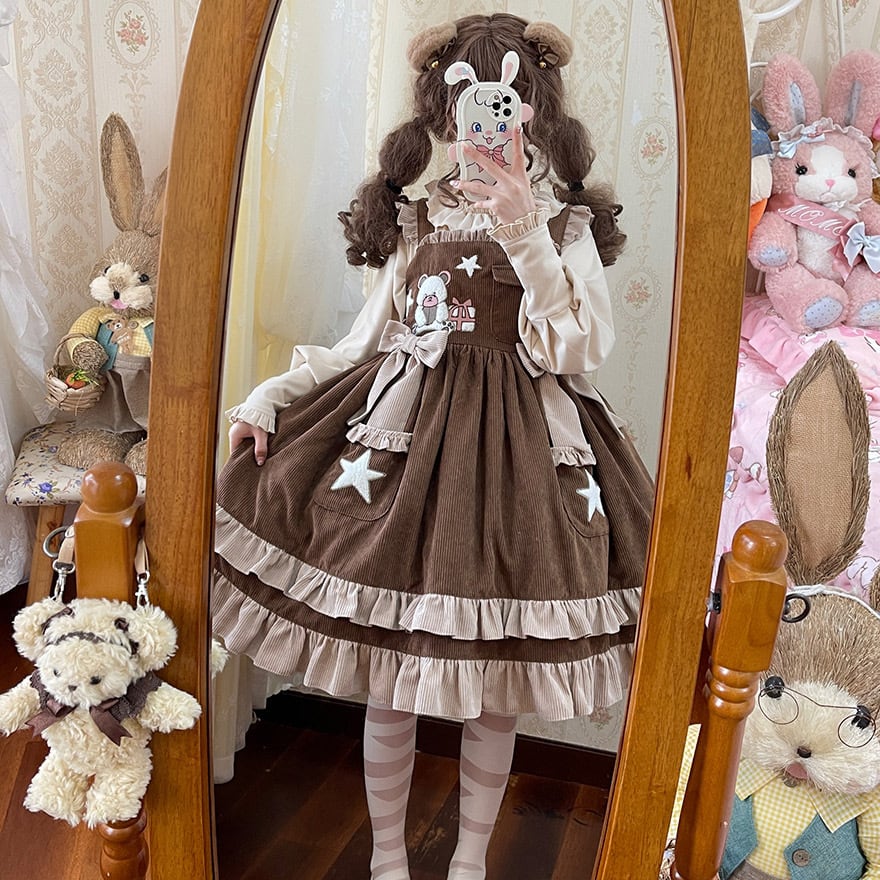 クラロリ セットアップ くまちゃんアップリケ×コーデュロイ 秋｜WithU
