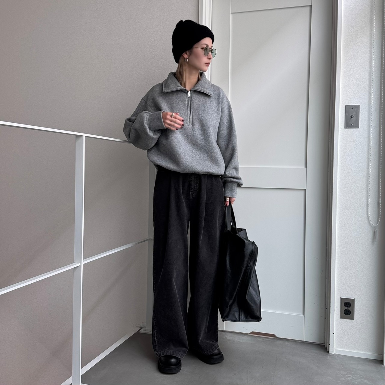 ハーフzipコンパクトスウェットPO/杢グレー