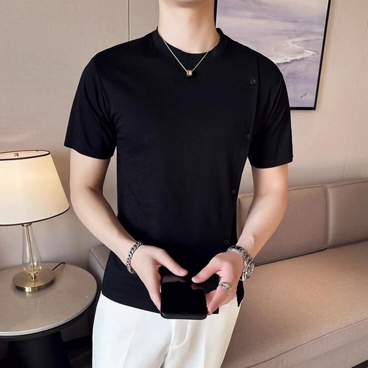 slit short sleeve T-shirt 00328